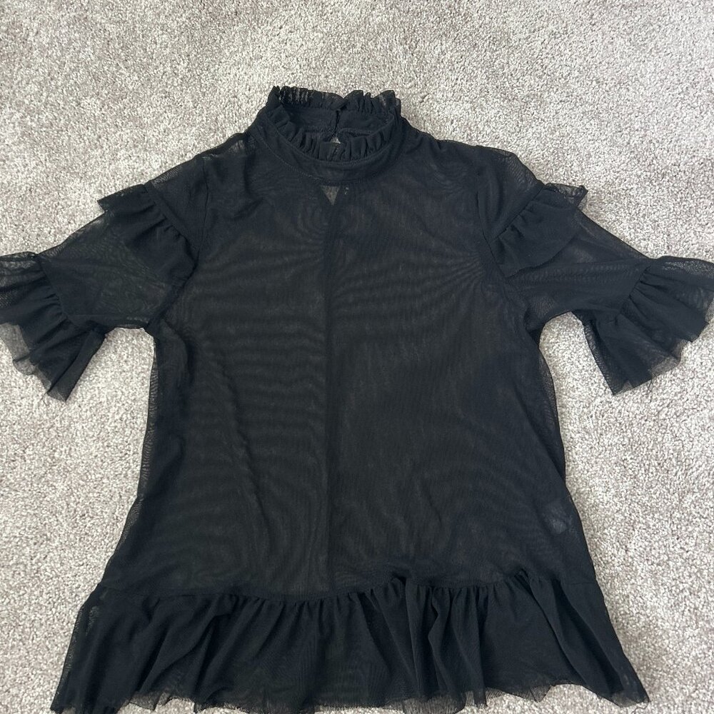 Haute Monde Black Sheer Ruffle Mesh Top | Gothic Romance Vibes | Size M